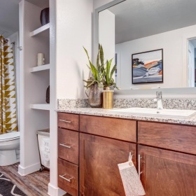 Spacious bathrooms with everything you need a bathroom with a large mirror
